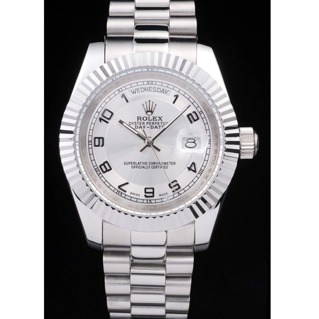 AAA Replica Watches Steel Dial Rolex Day-Date Stainless Polished White 0822